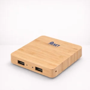 Pine 10W Square Bamboo Wireless Charger with USB Hub